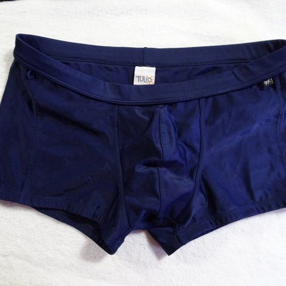 Tulio Men's Men's Square Cut Swim Trunk, w C-Ring Pouch, Navy, Nylon, XL (34-38) - Picture 9 of 14